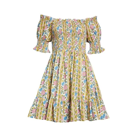 Mille Kiki Floral Print Off Shoulder Smocked Dress Large 8-10 - Picture 6 of 12